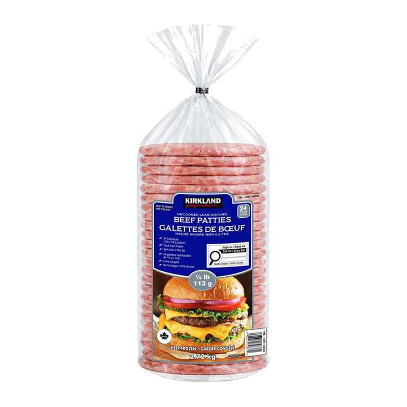 Kirkland Lean Ground Beef Patties Uncooked 24 × 113 g